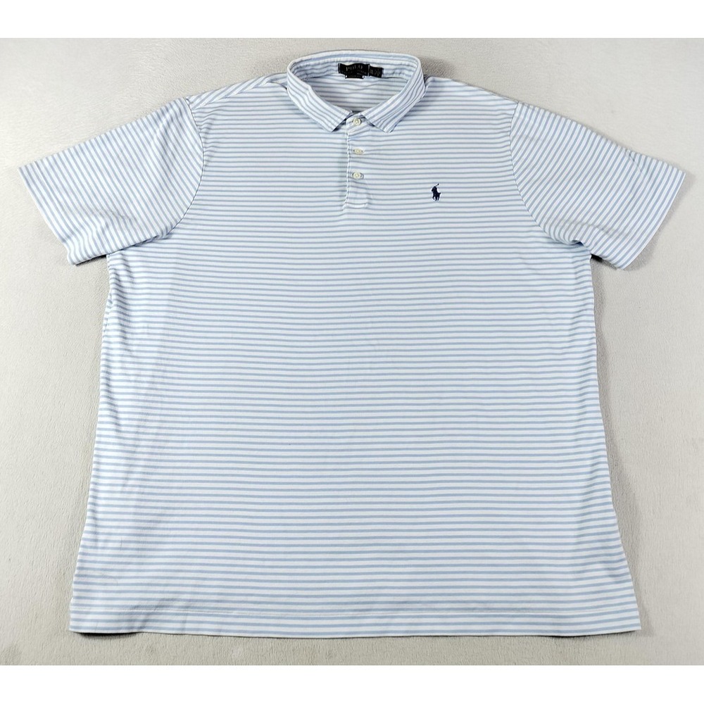 Polo Ralph Lauren Polo Shirt Mens 2XL Blue White Stripe Classic Fit Pony Cotton